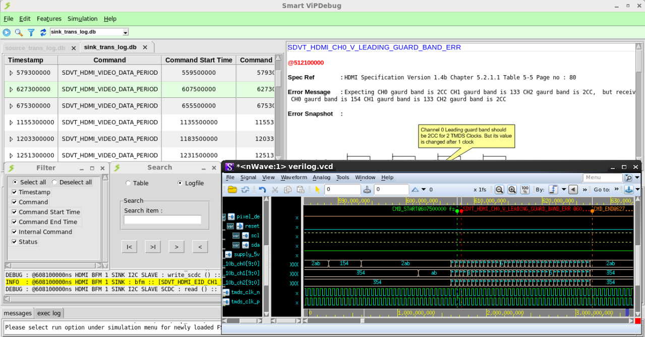 HDMI 1.4/2.0/2.1 Verification IP
 Smart VIPDebug